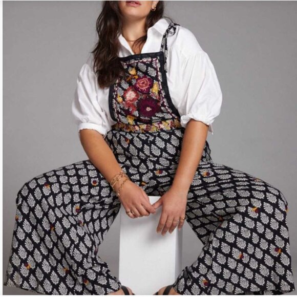 Like New Anthropologie Wide-Leg Embroidered Jumpsuit Size 2 - Picture 4 of 9
